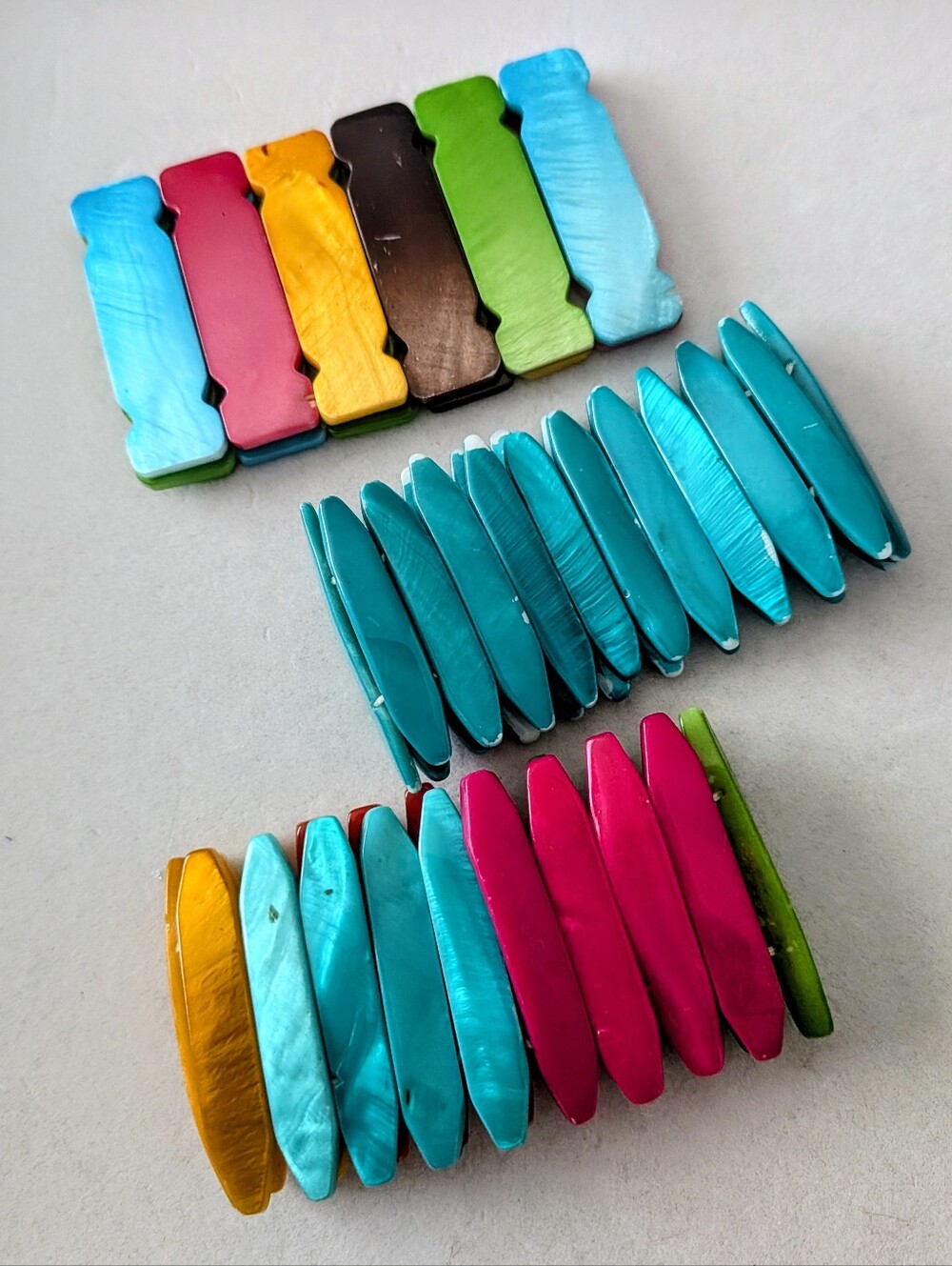 Bundle of 3 Dyed Mother of Pearl Shell Stretch Bracelets Bright Boho Stack Beach